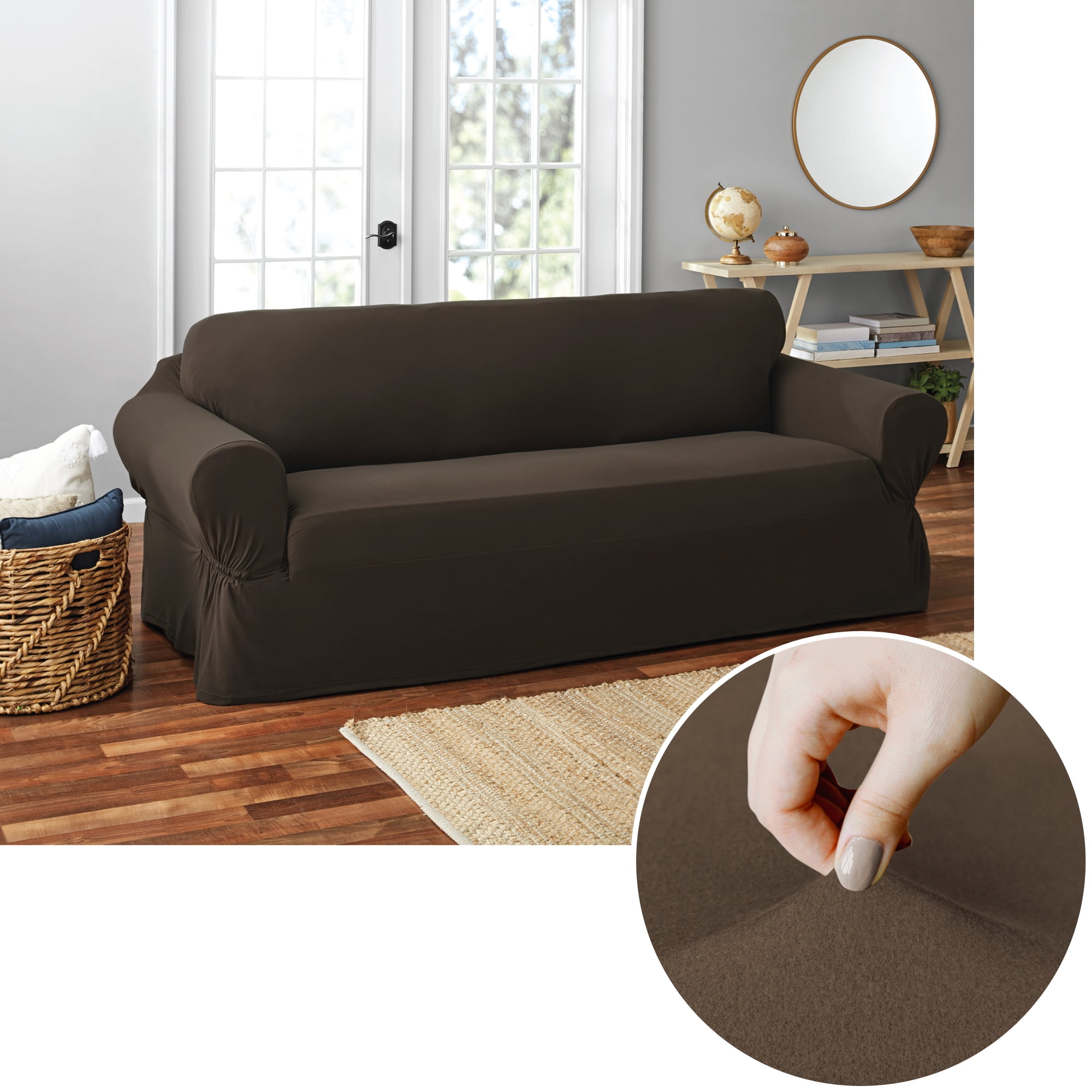 Mainstays Sofa Soft Touch Stretch, How To Put A Stretch Cover On Sofa