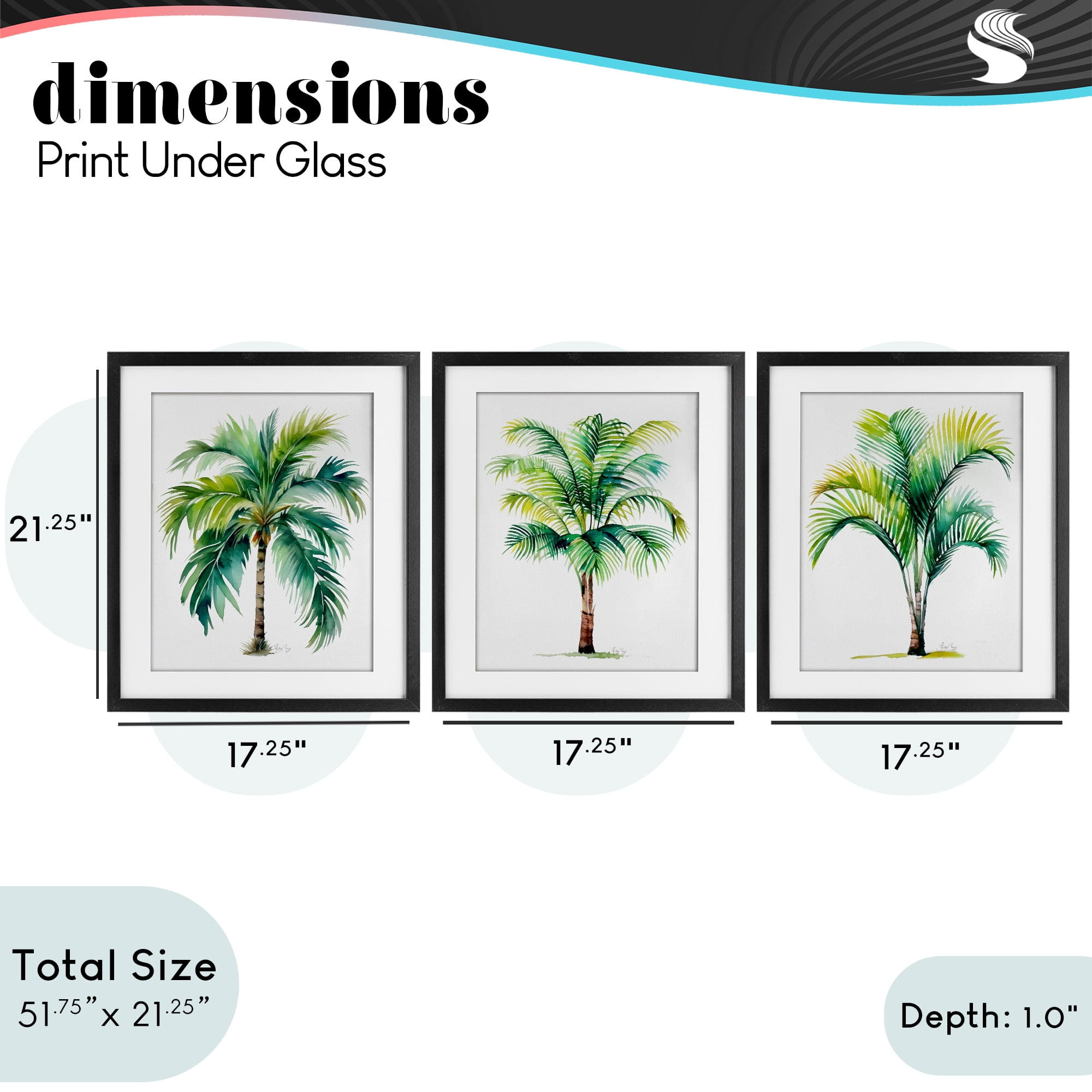 Stupell Industries Exotic Lagoon Palms 3 Piece Black Framed Print Under Glass Set, design by Shelly Craig