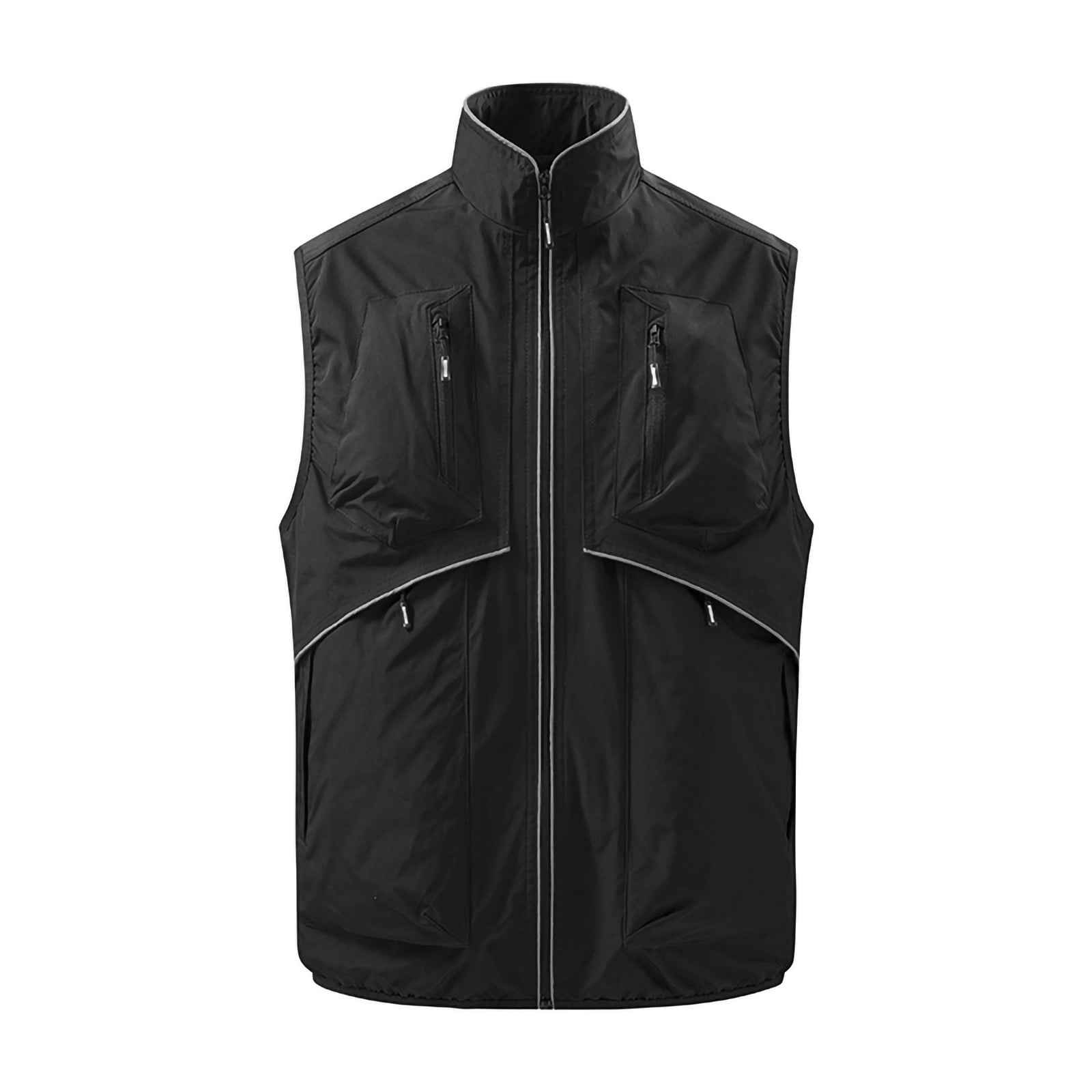 Men'S Lightweight Vest Sleeveless Stand Neck Work Jacket For Travel Hiking Running Lightweight Safari Photography Cargo Vest Black M