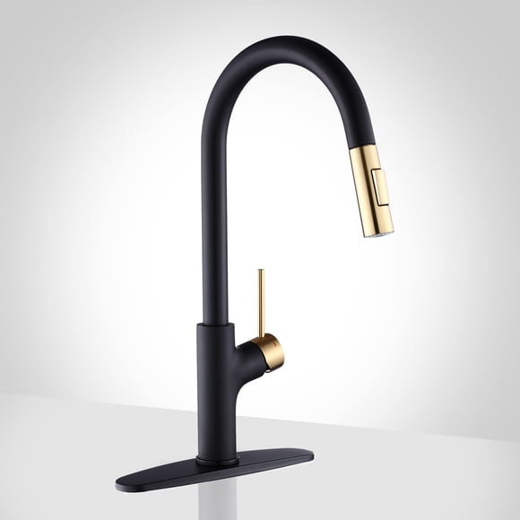 Achelous Robinet de Cuisine Noir et Or avec Pulvérisateur à Ancrage Magnétique Rétractable, Robinets d'Évier de Cuisine en Acier Inoxydable, Poignée Unique, Grifos de Cocina (Noir et Or)