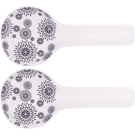 

DanceeMangoo 2pcs Porcelain Spoon Rest 9-Inch Utensil Ladle Rest for Kitchen Moroccan Style Pattern