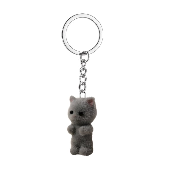 DESIGNICE Resin Flocking 3D Cat Keychain Pendant - Durable Car Keys Holder Charm, Adorable Kitty Bag Accessory, Handmade Craft Gift for Pet Lovers Gray