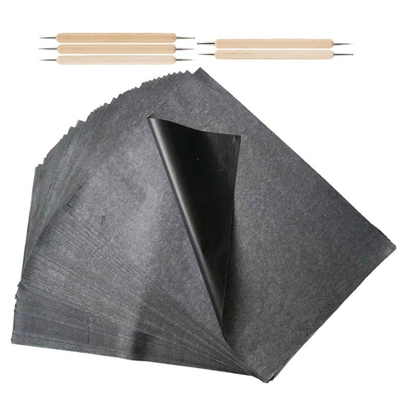 HOMEMAXS 55pcs A4 Black Graphite Transfer Paper with Pens Tracing Copy Paper Carbon Transfer Paper for DIY Woodworking Paper Canvas