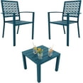 thumbnail image 4 of 3-Piece Outdoor Iron Bistro Set – Stackable Dining Table and Chairs Perfect for Patios, Balconies, and Porches in Blue, 4 of 5