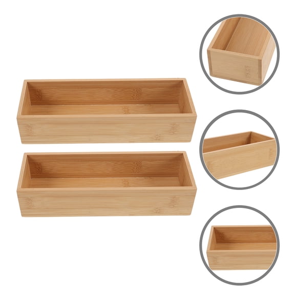 HEANUJJ 2Pcs Bamboo Storage Box Without Lid Khaki Craft Organizer Box for Travel and Everyday Use