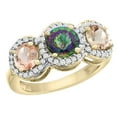 thumbnail image 1 of 14K Yellow Gold Natural Mystic Topaz & Morganite Sides Round 3-stone Ring Diamond Accents, size 6, 1 of 2