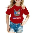 thumbnail image 3 of Bysome Kids Patriotic Shirt For Girls Cat Print Casual Soft Tshirts Crew Neck Short Sleeve Summer Girls Tops Red Size 3-4 Years, 3 of 3