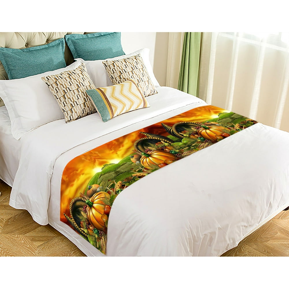 GCKG Thanksgiving Bed Runner,Happy Thanksgiving Day,Harvest,pumpkin Bed