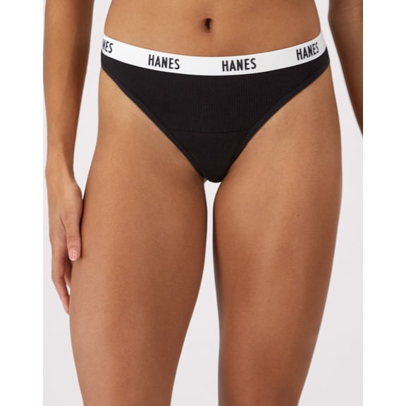 Hanes Soft & Breathable Women’s Ribbed Cotton Thong Underwear, 3-Pack Assorted M