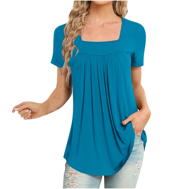 Blouses à Manches Courtes pour Femmes Mode Décontractée Col Rond T-Shirt Ample à Manches Courtes Blouse Hauts Femmes Hauts à Manches Courtes Femmes Blouse à Manches Courtes Hauts à Manches Courtes pour Femmes