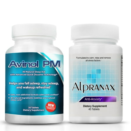 Avinol PM Bundle with Alpranax -- Natural Sleep Aid with Melatonin and 5-HTP + Herbal Relaxation and Stress Relief Supplement - Reduce Stress and Get Deep Restful Sleep - (2 (Best Herbal Sleep Aid)