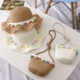 thumbnail image 5 of Sombrero de paja para niños de color sólido con forma de bola pequeña, tejido, moderno, para verano, para playa, viajes, conjunto de bolso, 5 of 5