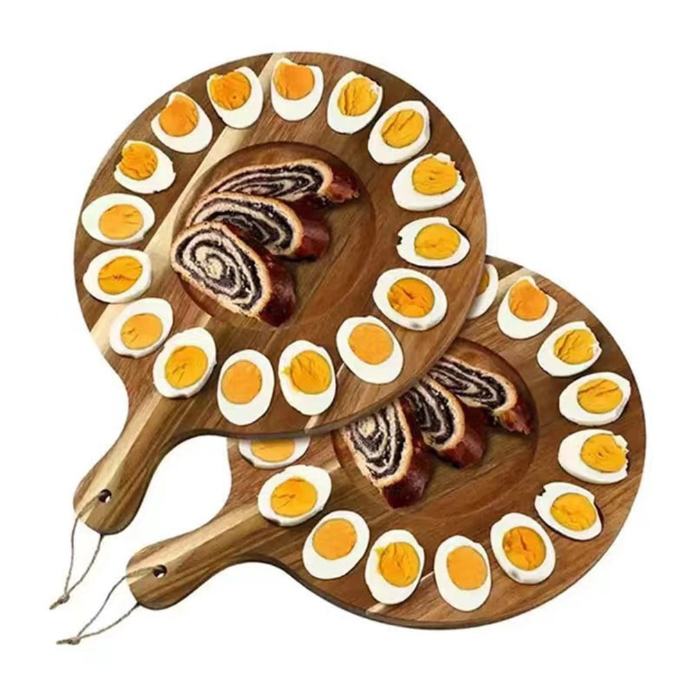 Deviled Egg Platter, Wooden Deviled Egg Tray 24 Holes Round Egg Holder
