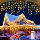 thumbnail image 2 of Decoraciones navideñas para el hogar, cortina LED para exteriores, guirnalda de luces de carámbanos, guirnalda de calle para la casa, decoración de invierno de 4 a 80 m para Año Nuevo, 2 of 5