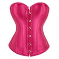 thumbnail image 2 of siminsem Sweetheart Overbust Corset for Women Satin Underbust Steel Boned Waist Trainer Bustier Top Hourglass Body Shaper Lace Up Corset Black Party Clubwear, Hot Pink,XL, 2 of 4
