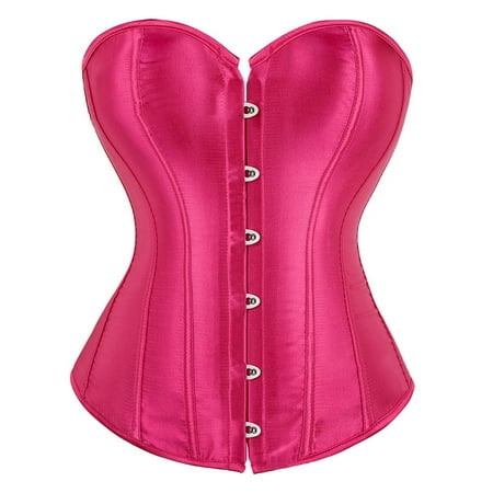 YOTMKGDO Shapewear Tummy Control  Women S Overbust Sweetheart Lace Up Plastic Bones Corset Bustier Top Black Corset Vintage Satin Underbust Corset Party Cosplay (#2 Hot Pink  L)