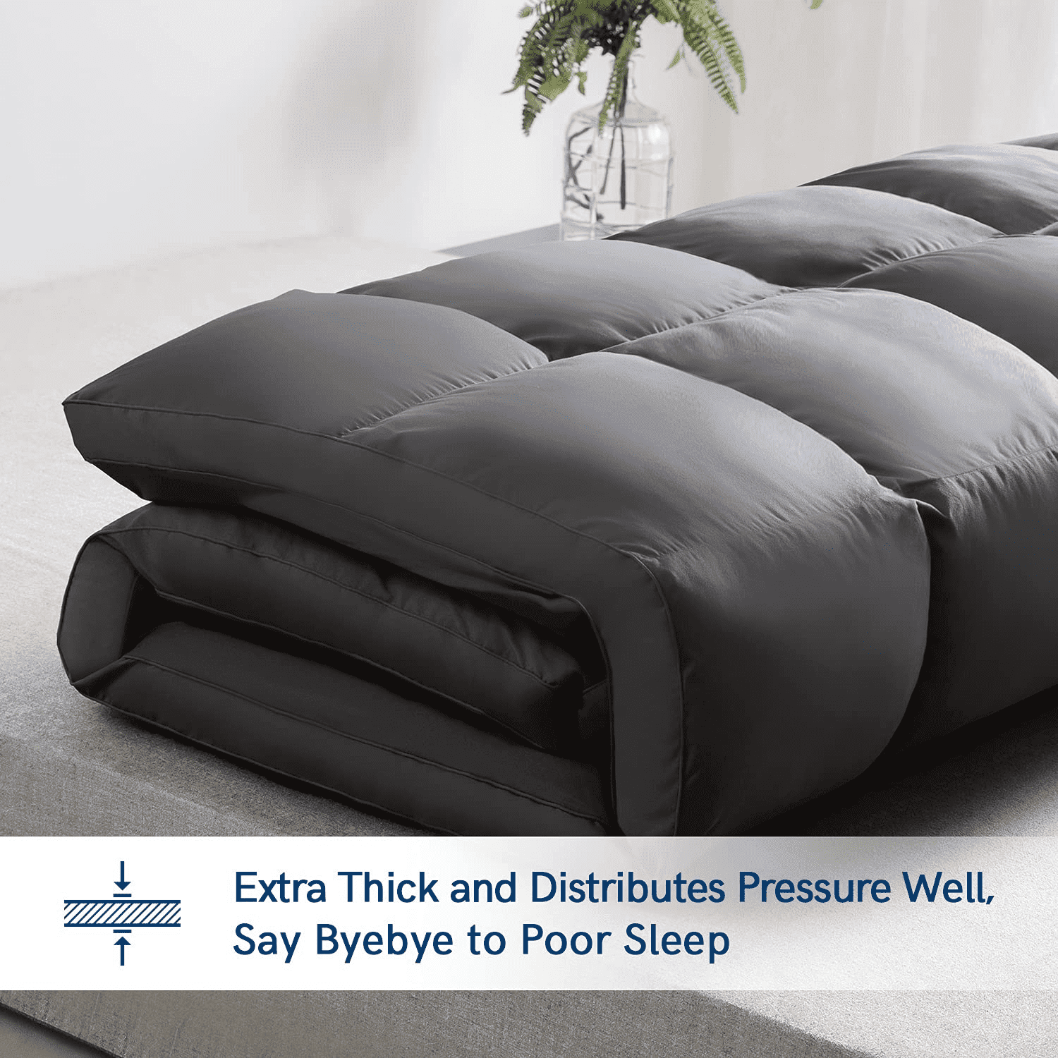 MERITLIFE Full Extra Thick Mattress Topper, 400TC Cotton Pillow Top Protector with 8-21" Deep Pocket 5D Spiral Fiber Padding for Back Pain, Cooling Plush Mattress Pad Cover, Grey