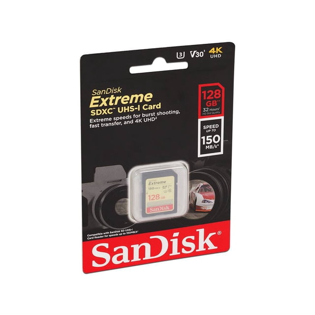 Memoria SanDisk Extreme SDXC UHS-I U3 de 128 GB, clase 10, V30, 4K. SanDisk SDSDXV5-128G-GNCIN