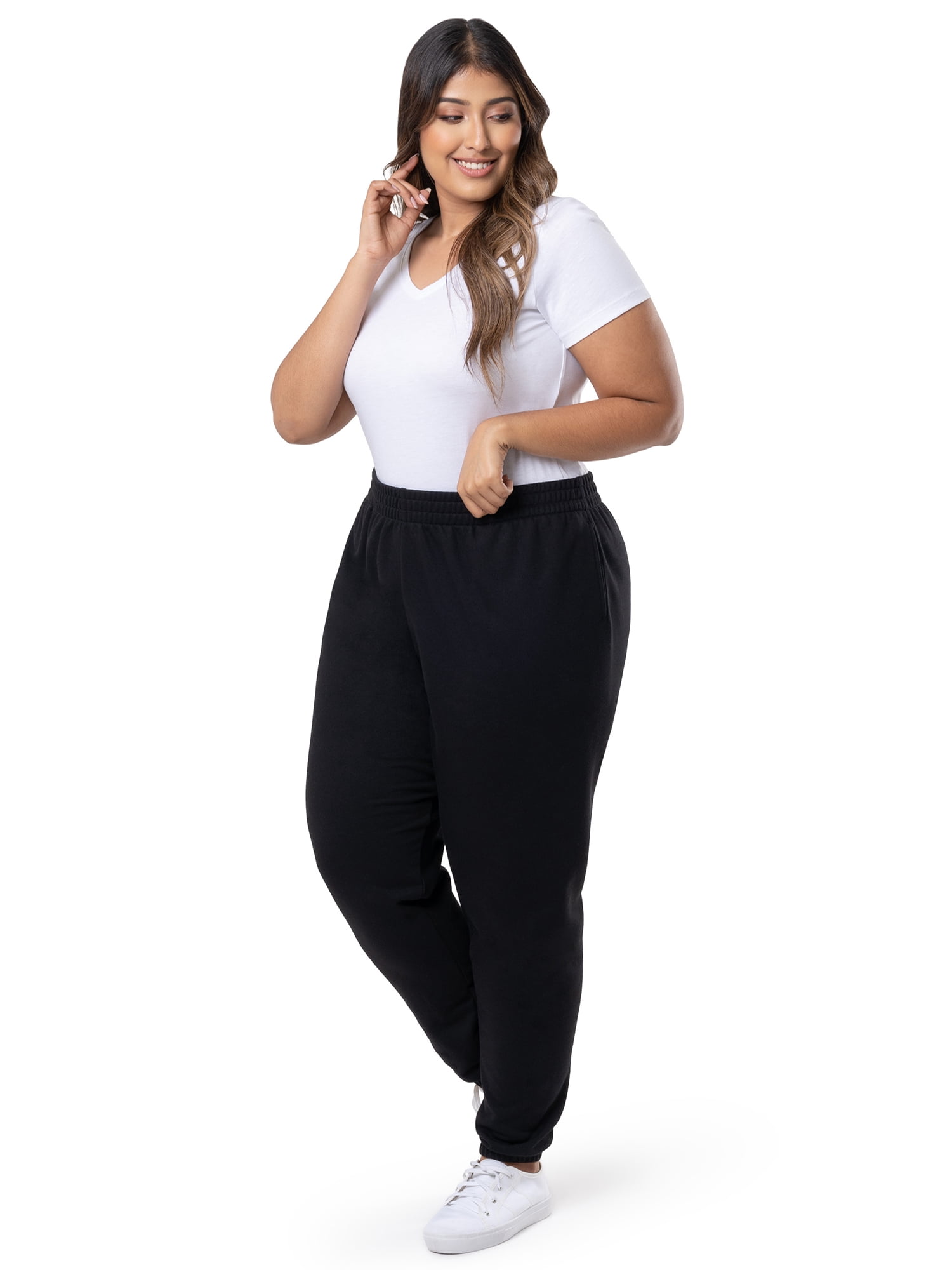 Terra & Sky Women's Plus Size Cotton Blend Fleece Sweatpants, 3-Pack