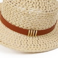 thumbnail image 4 of Women's Summer Retro Straw Fedora Hat Hollow Out Woven Flat Top UV Protection Sun Hat, 4 of 7