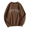 thumbnail image 1 of Chandail en Molleton pour Femmes Basique Automne Long Tee Graphique Col Rond Manches Longues Chandail Chandail en Molleton avec Imprimé Drapeau Usa Chandail Sport Femme Marron P, 1 of 6