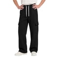 thumbnail image 2 of Boy's Loose Wide Leg Cargo Sweatpants Solid Color Drawstring Pants Elastic Waisted Casual Comfortable Pants with Zip Pocket 5-14 Years, 2 of 7