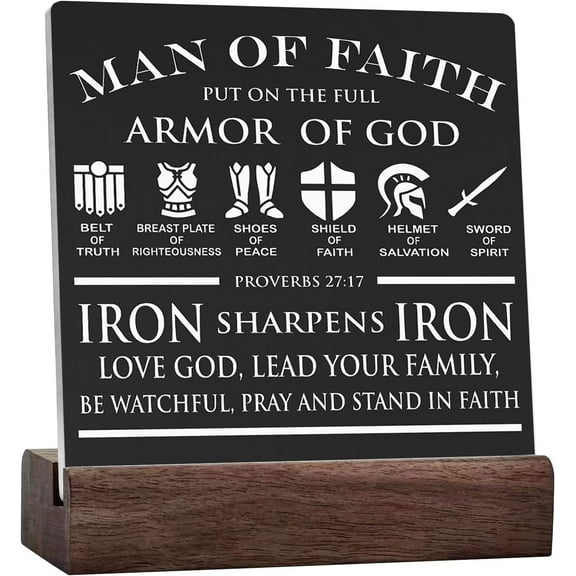 Christian Ceramic Table Sign Plaque Man Of Faith Put On The Full Armor Of God Black Sign Rustic Art Home Shelf Desk Decor