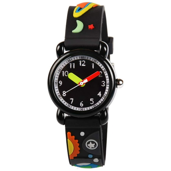 Venhoo Relojes para niños analógicos 3D lindos dibujos animados impermeables de silicona para niños pequeños relojes de pulsera Time Teacher para niños pequeños-Universo