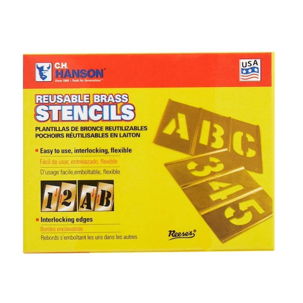 Stencil, Combination Set, Letters, 1/2 in Character Height, Gothic Font, Brass, Gold, 33 Pieces