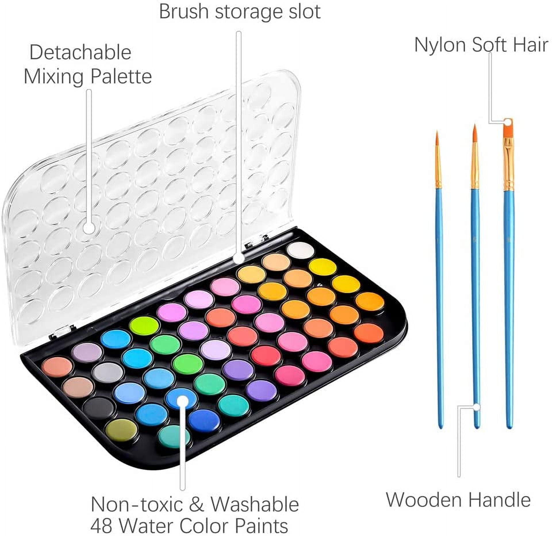 Rkqoa Watercolor Paint Set, 48 Colors Washable Watercolor Paint Set with a  Palette & a Brush a Refillable Water Brush Pen, Water Color Paints Sets for