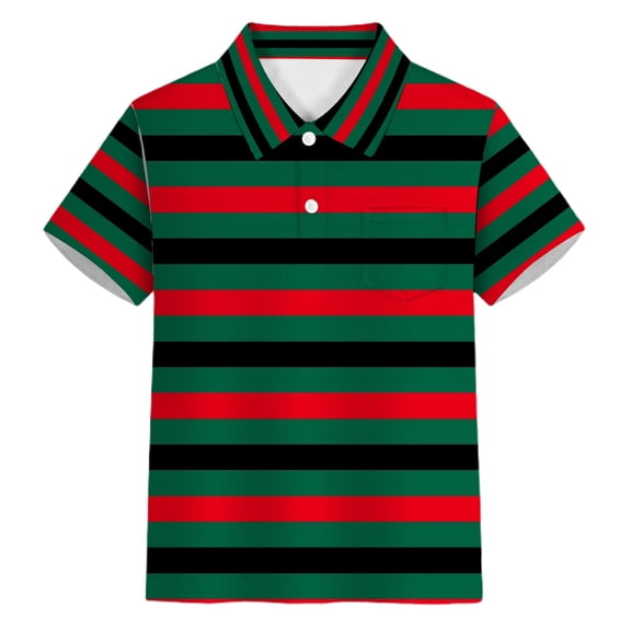 oqasdz Carnival Boys Striped Polo Shirts with Buttons and Collar Pocket Top for Child Party Holidays Comfortable Fit Versatile Casual Outdoor