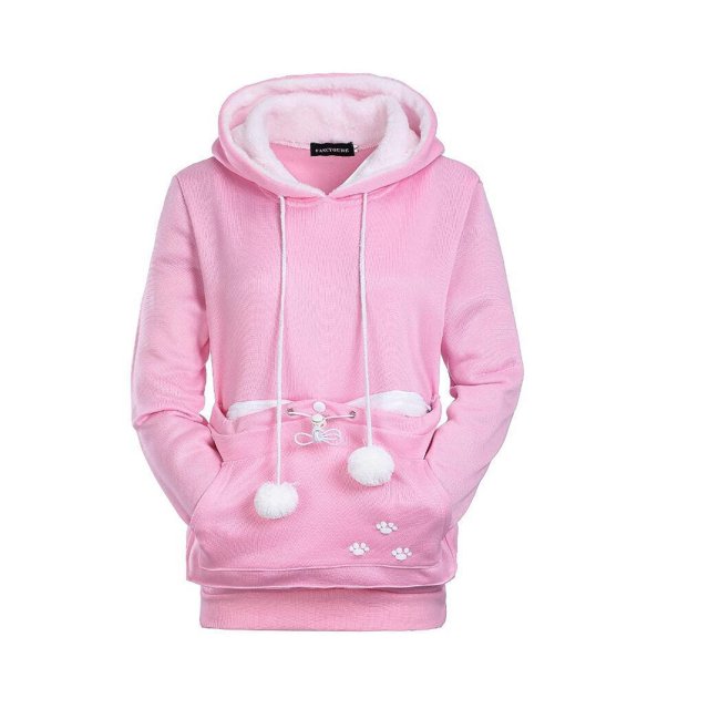 Sweat à Capuche Mode Chat pour Femmes (Rose, L, A)