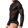 thumbnail image 4 of Men Sexy See Through T-Shirt Mesh Sheer Long Sleeves Transparent Tops Clubwear Muscle Tops, 4 of 7
