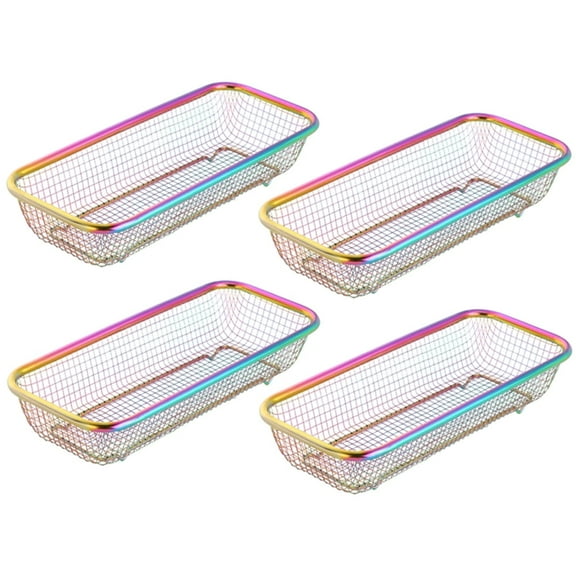 Buyer Star Silverware Drawer Organizer, Rainbow Mesh Kitchen Drawer Organizers, Iridescent Stackable Storage Basket Metal Utensil Holder for Flatware, 12.5"x5"x2.5", Pack of 4
