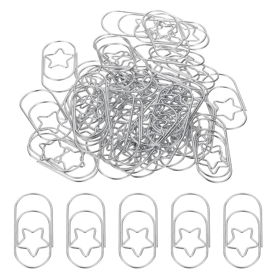 Uxcell 2'' x 1'' Large Paper Clip, 50 Pcs Metal Star Assorted Shaped Paper Clip for Office Document Organization, Silver Tone