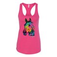thumbnail image 2 of Wild Bobby, Neon Rainbow Horse Animal Lover Ladies Racerback Tank Top, Raspberry, Medium, 2 of 3