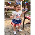 thumbnail image 3 of Lairauiy Baby Toddler Girl Independence Day Outfit 3 6 12 18 Months Short Sleeve Letter Print Romper Star Pattern Tiered Shorts with Matching Headband, 3 of 9