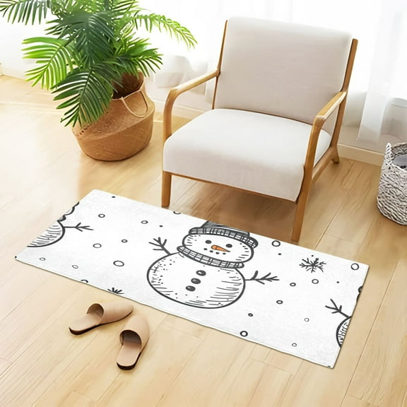 Stick Figure Snowman Bathroom Rug 39x20 Non Slip Quick Dry Washable Bathroom Mats for Bedroom Living Room Kitchen