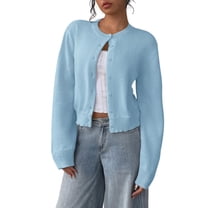 Jxximdong Fashion Coat for Women, Button Down Long Sleeve Crewneck Crop Cardigan Sweater Cute Knitwear Clothes, Women's Coats Blue