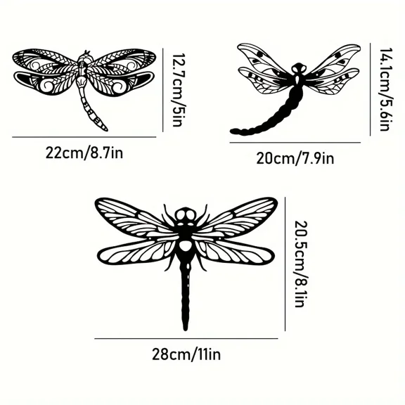 HELLOYOUNG Metal Dragonfly Wall Art Decor 3pcs Set, Rustic Home Garden Living Room