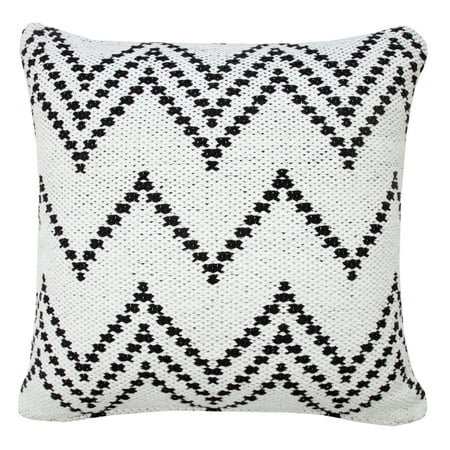 Ox Bay 20" x 20" Hand-Woven White/ Black Chevron Cotton Blend Pillow Cover
