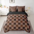 thumbnail image 2 of Homewish Fashion Abstract Adult Bedding Comforter Set 7pcs, Square Patchwork King Bedding Sets, Vintage Brown Buffalo Reversible Bed Sheets, Lightweight Room Decor, 2 of 7