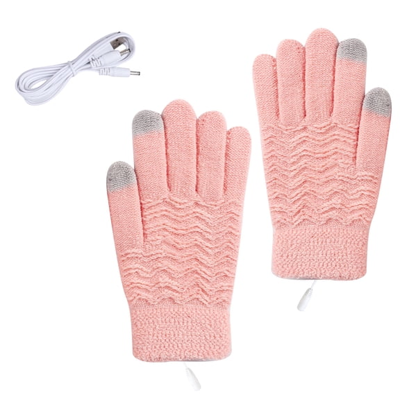 Penkiiy Women & Men USB Heated Gloves Touchscreen Winter Warm Full Finger Gloves Unisex Anti Slip Gloves for Working Typing White Gloves Pink