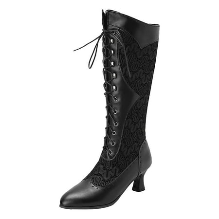 

HSMQHJWE Womens Boots 10 Wide Calf Womens Extra Wide Calf Boots Size 10 Women‘S ’European And American Style Spliced Lace Lace Pointed Medium Heel High Boots Women Stretch Boots Wide Calf