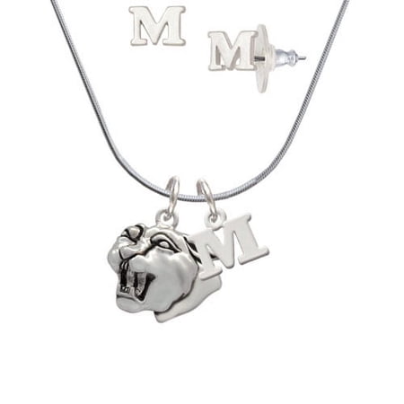 Large Panther – Mascot – M Initial Charm Necklace and Stud Earrings Jewelry Set