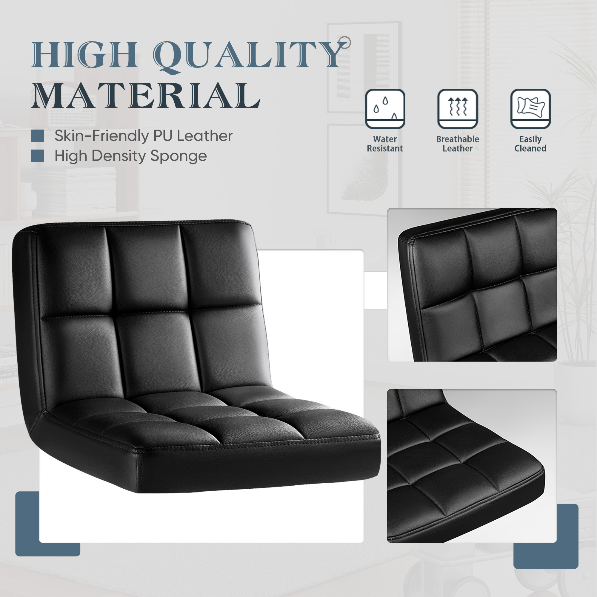 Furmax Swivel Bar Stools with Back, PU Leather, Black, Set of 4 photo 4