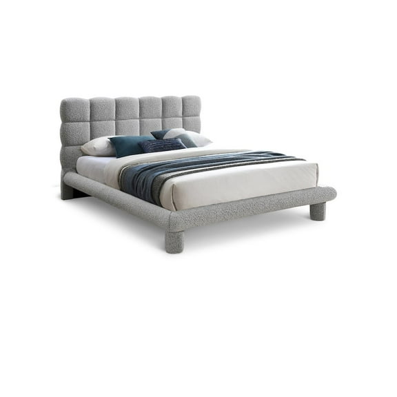 Meridian Furniture Deco Grey Boucle Fabric Queen Bed