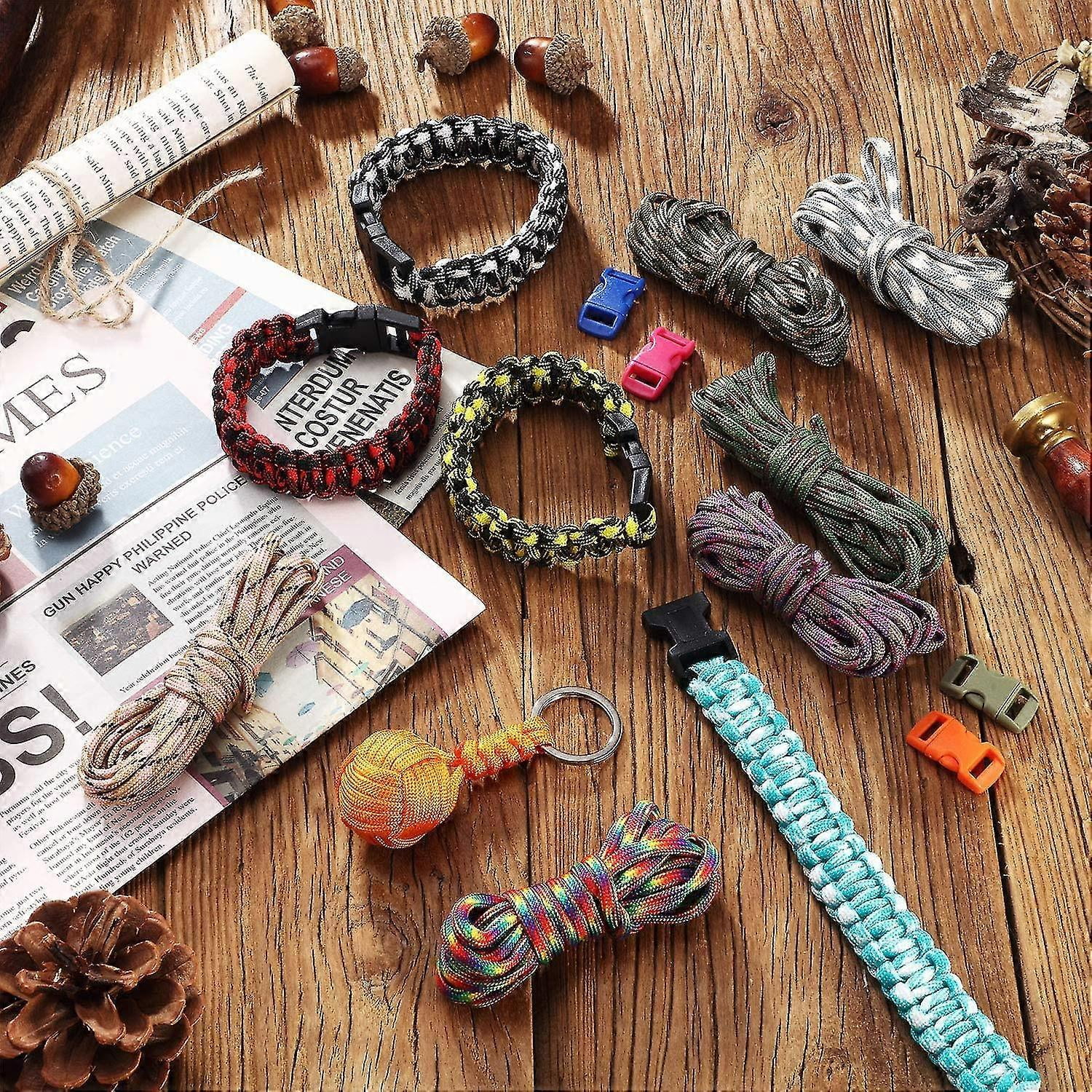 Kit 12 Pulseras Paracord - 12 Colores, Cada Una De 3 Metros (10 Pies), Diámetro 4mm, Para Manualidades, Supervivencia Y Aire Libre