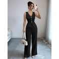 thumbnail image 4 of Women'S 2 Piece Outfits Elegant Blazer Vest Pockets Wide Leg Pant Suit Casual Matching Set Black S, 4 of 7