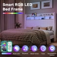 thumbnail image 3 of Amolife Queen Size Bed Frame, Platform Bed with RGB LED Lights & Charging Station, Velvet Wingback Headboard, Easy Assembly, No Box Spring Needed, White, 3 of 10
